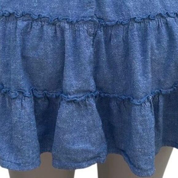 American Eagle Mini Skirt Women's Medium Blue Chambray Linen Blend Ruffle Tiered - Picture 4 of 10
